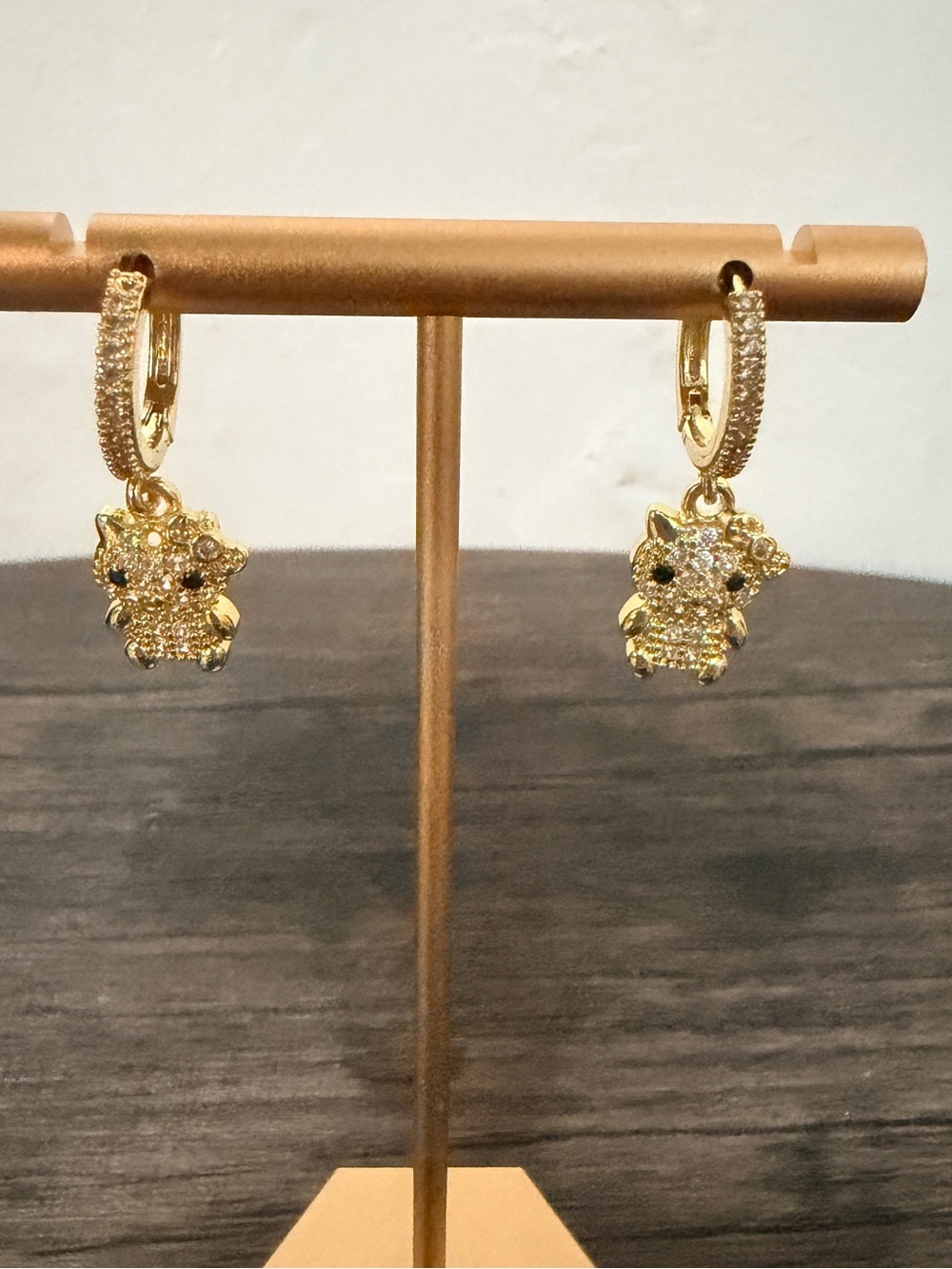 Gold Crystal Kitty Hoop Earrings - Women Jewelry